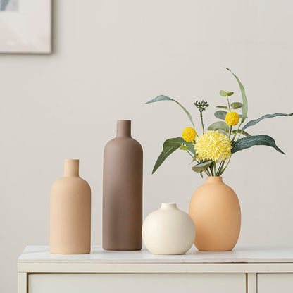Decorative Ceramic Vase Set, 4-Piece Neutral Tones, Modern Boho Design for Living Room, Entryway, Mantel (Neutral Earth Tone set 4)