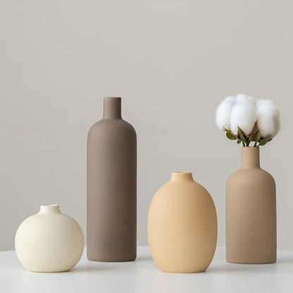 Decorative Ceramic Vase Set, 4-Piece Neutral Tones, Modern Boho Design for Living Room, Entryway, Mantel (Neutral Earth Tone set 4)