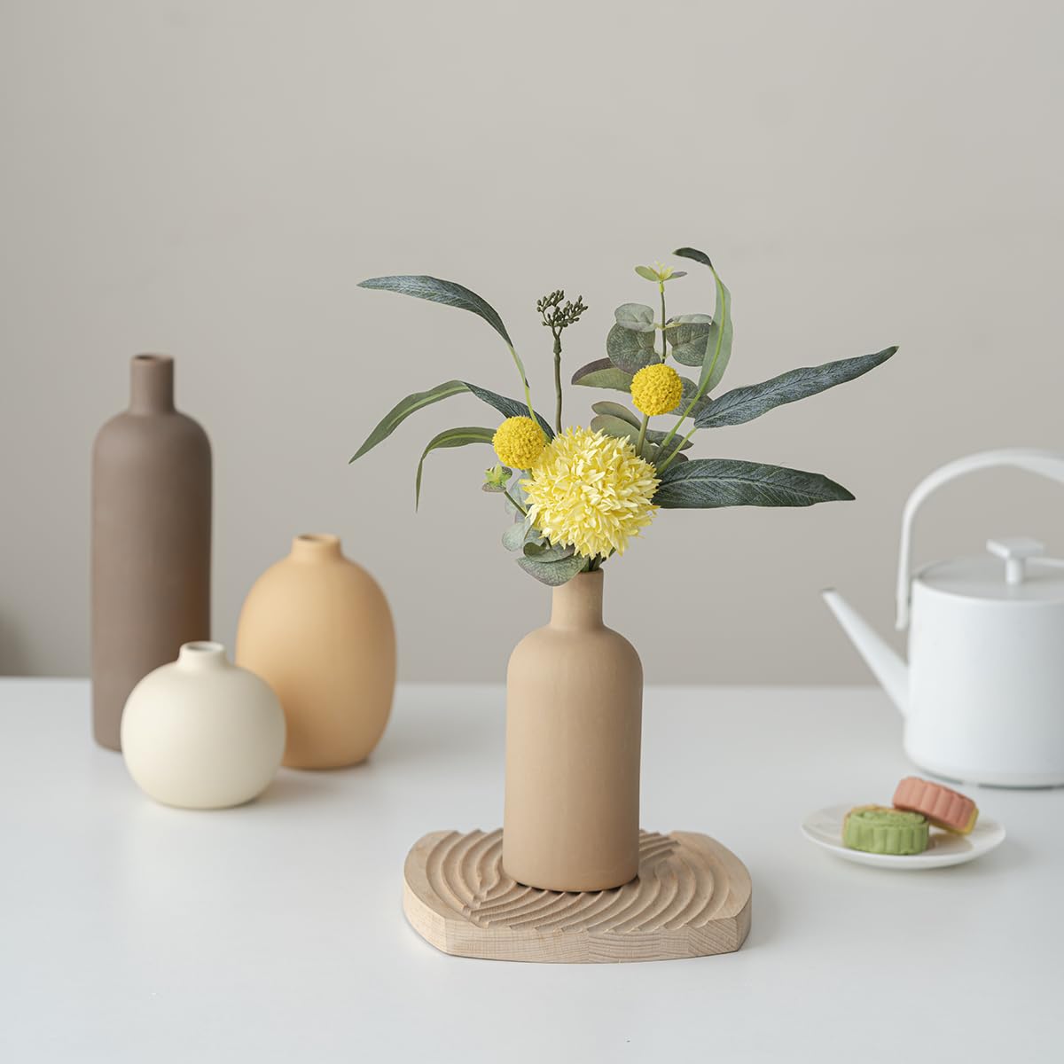 Decorative Ceramic Vase Set, 4-Piece Neutral Tones, Modern Boho Design for Living Room, Entryway, Mantel (Neutral Earth Tone set 4)