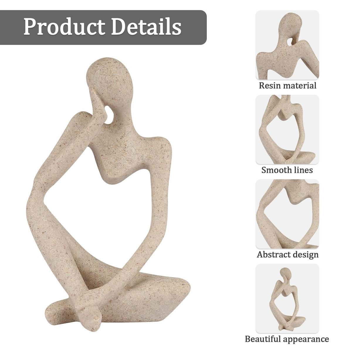 Sandstone Resin Thinker Statue Style Abstract Sculpture, Sandstone, Left