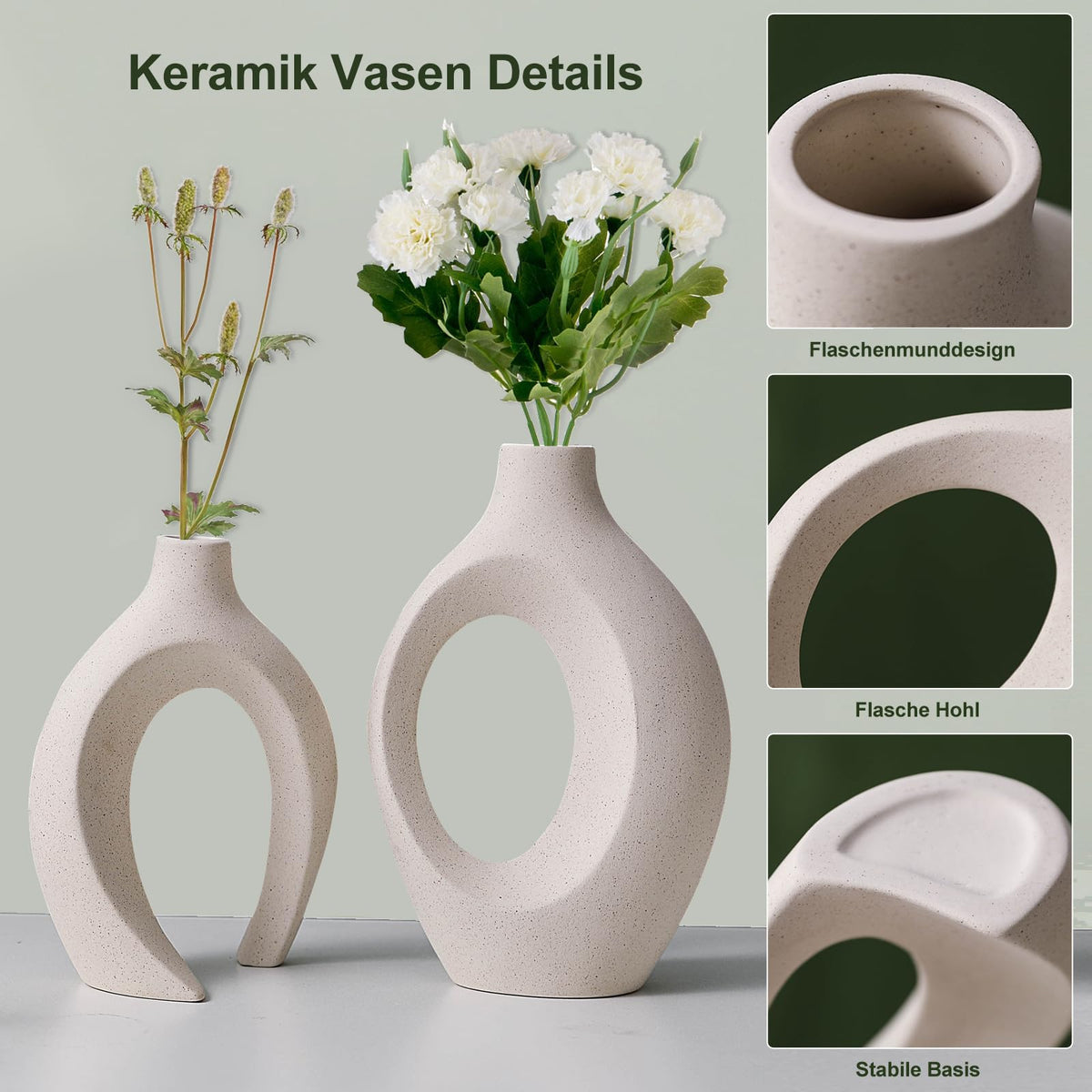 Set of 2 Hollow Ceramic Vases, Modern Nordic Decorative Vase for Home Decor