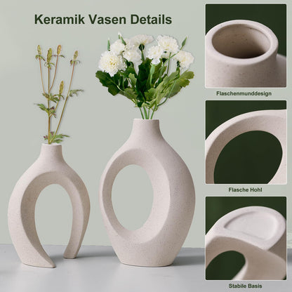 Set of 2 Hollow Ceramic Vases, Modern Nordic Decorative Vase for Home Decor