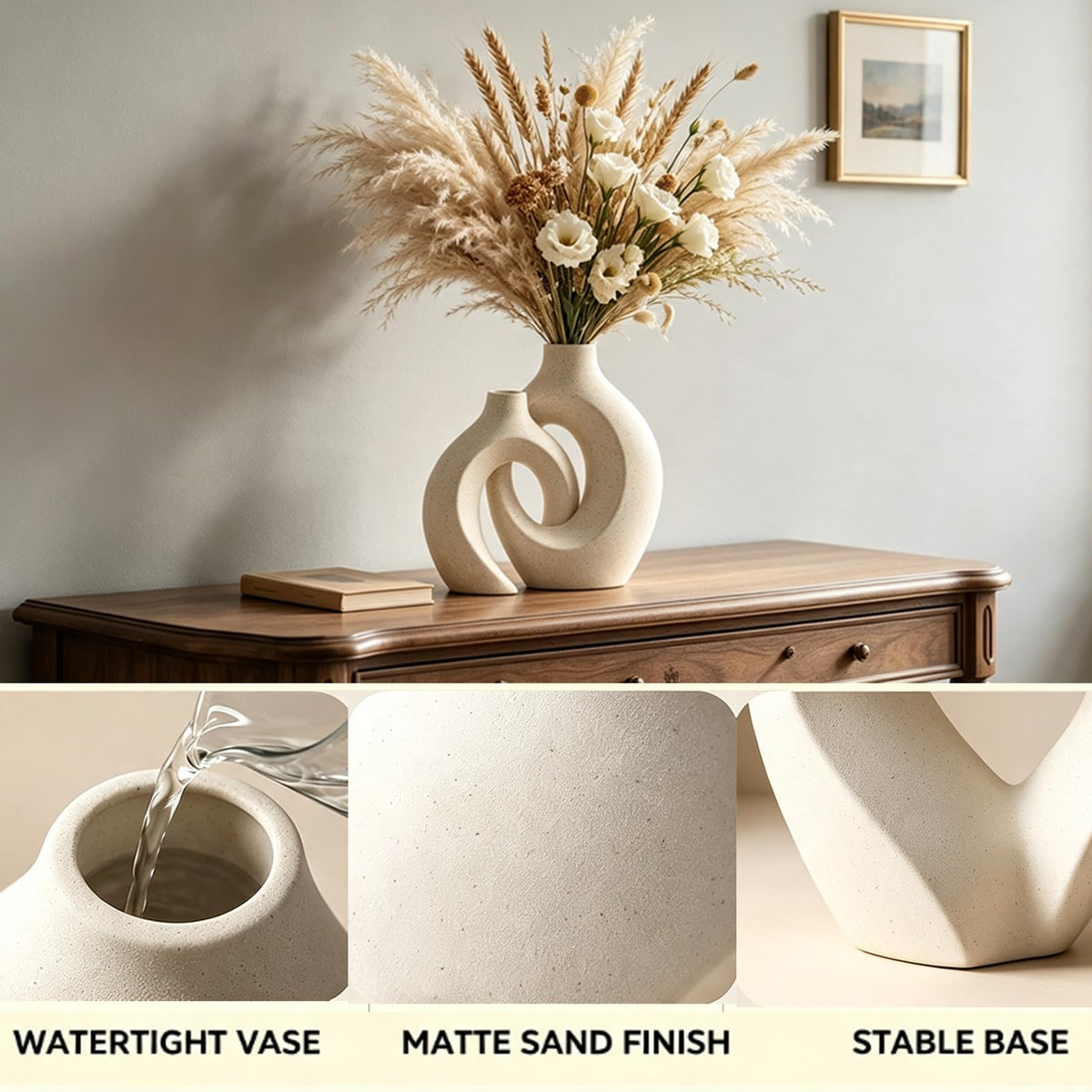Set of 2 Hollow Ceramic Vases, Modern Nordic Decorative Vase for Home Decor