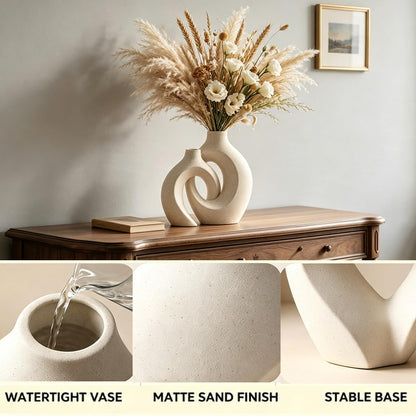Set of 2 Hollow Ceramic Vases, Modern Nordic Decorative Vase for Home Decor